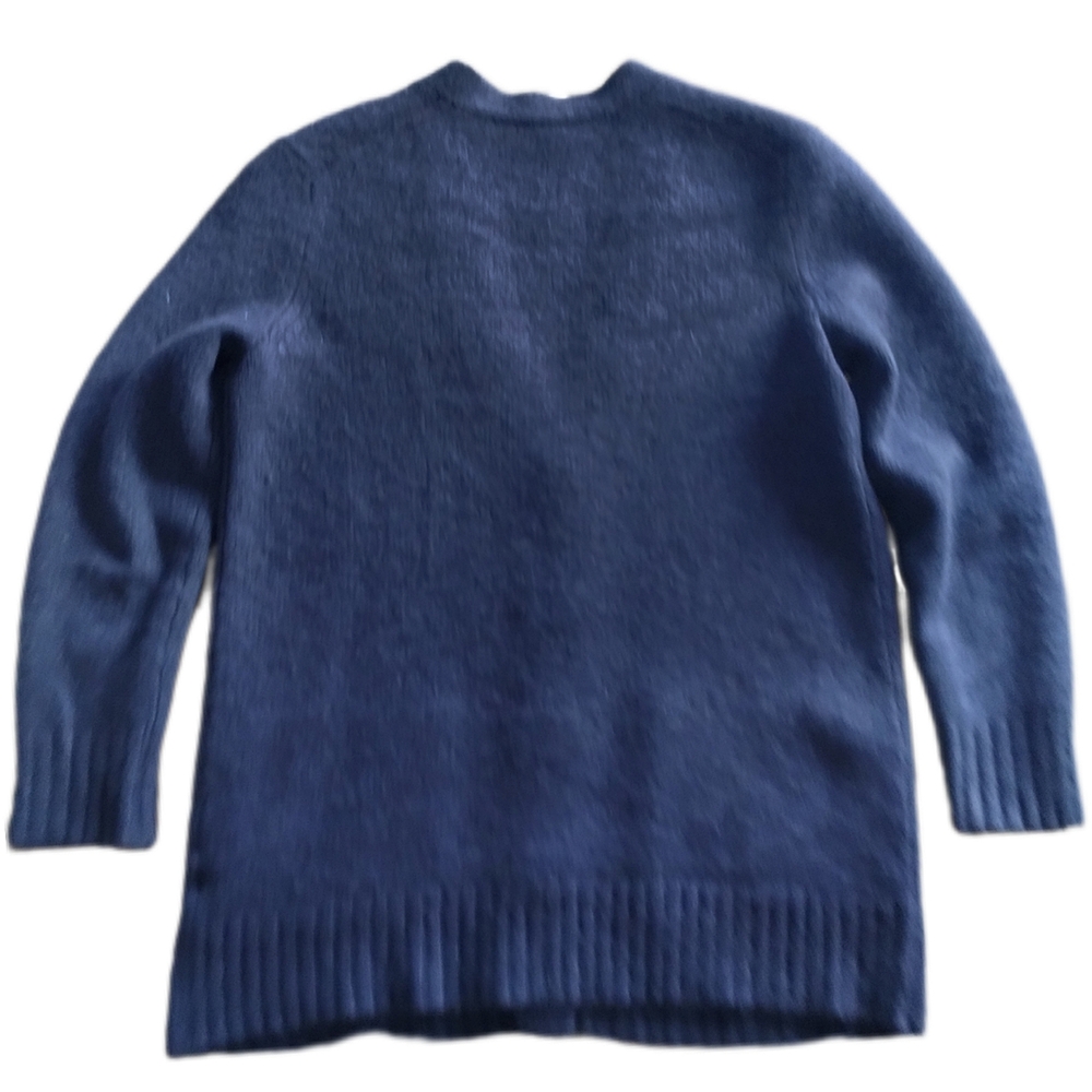 Lord & Taylor 100% Cashmere Long Cardigan • Navy • Leather Pockets - Picture 3 of 7